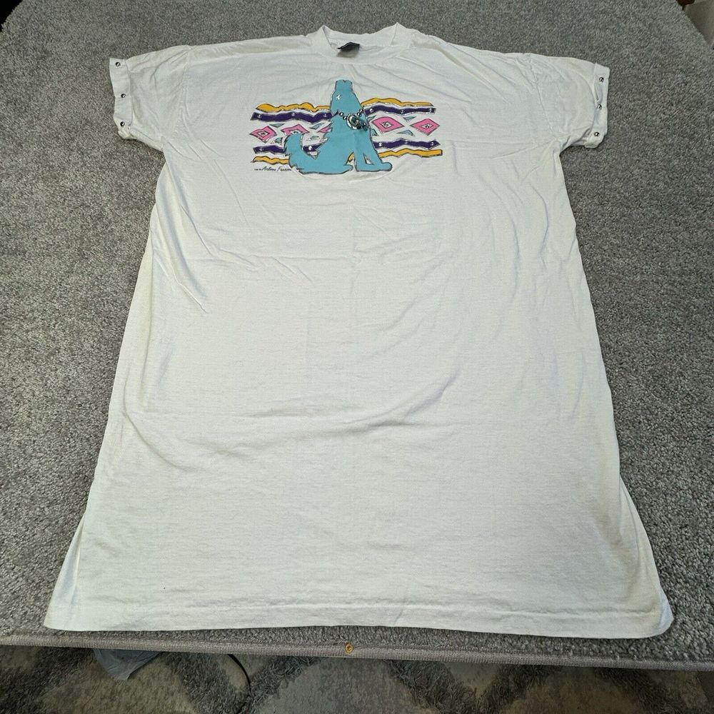 Vintage Arlene‎ Frances T Shirt Dress White Coyote Graphic USA Made